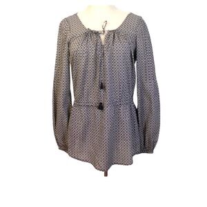 TORY BURCH Evelina Voile Tunic Blouse Top Navy Blue White Print